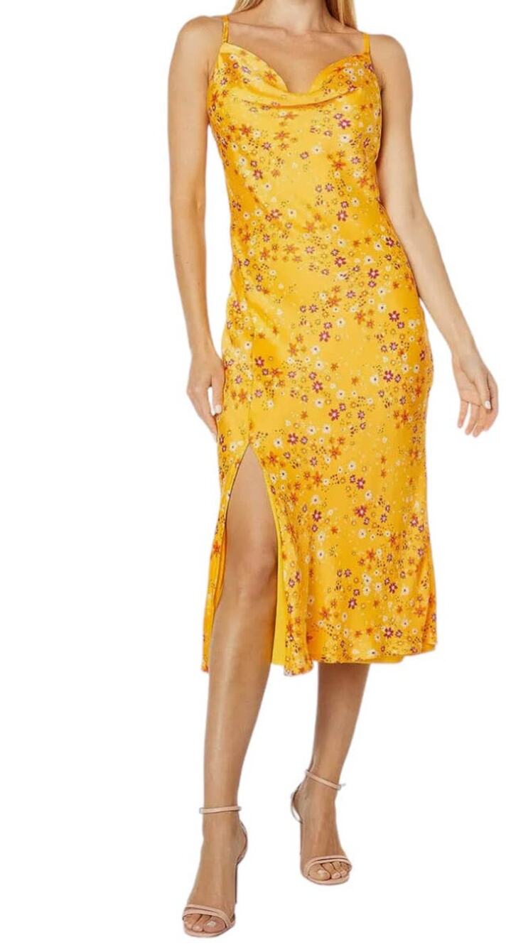 BCBGeneration dress floral cowl neck slip sleeveless yellow X-Small XS